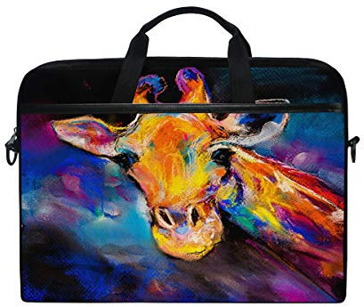 WowPrint Laptop Sleeve, Animal Giraffe Art Laptop Case Shoulder Strap with Handle Portable Notebook Computer Bag for 13 13.3 14 15 inch