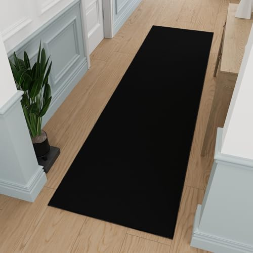 Ottomanson Ottohome-Kollektion Teppichläufer mit Gummirückseite und einfarbigem Teppichläufer - 80cm x 300cm, Einfarbig Schwarz