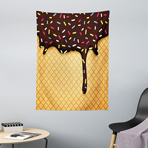 ABAKUHAUS EIS Wandteppich, Choco Waffel aus Weiches Mikrofaser Stoff Waschbar ohne Verblassen Digitaldruck, 110 x 150 cm, Dunkelbraun Senf
