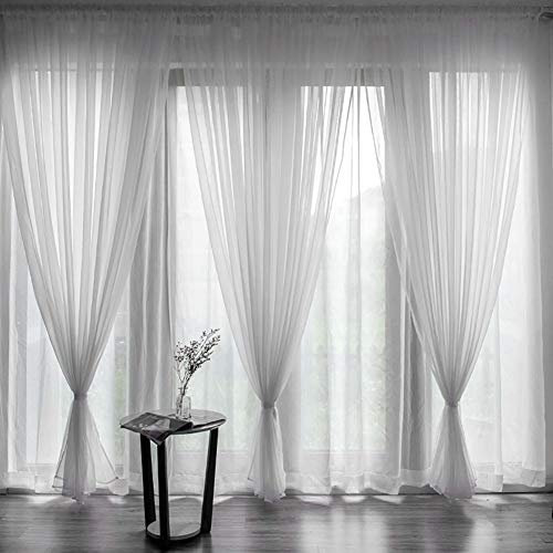 Boyouth Voilages Transparents de Couleur Unie avec Passe-Tringle pour Chambre à Coucher, Salon, hôtel, Blanc, 1 Panneau, 100 x 200 cm
