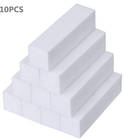 Women White Nail Buffer 10 PACK for Natural Nails Sanding Block Files Nail Art Tips Tool Finger Manicure Pedicure Tools for Home and Salon Use