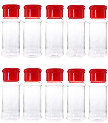 BESTONZON Lot de 10 Pots à épices en Plastique pour assaisonnement, poivrière, sel, Condiment, pour Barbecue Cuisine (Rouge)