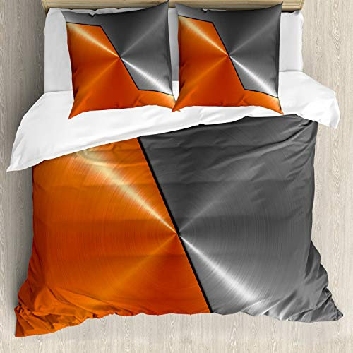 ABAKUHAUS Orange Grau Bettwäsche Set für Doppelbetten, Maschinen Moderne 3D, Weicher Microfaserstoff Allegigeignet kein Verblassen, Orange Grau
