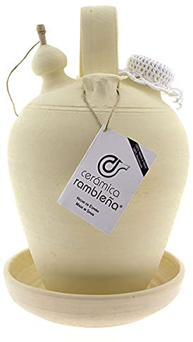 CERÁMICA RAMBLEÑA | Botijo de Barro Tradicional de La Rambla (Córdoba) | 100% Hecho a Mano | 4.25 litros | Eco | Accesorios incluidos