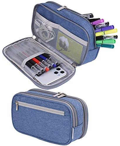 Chelory Big Capacity Pencil Case Large Pencil Cases Pencil Bag Pen Pouch Holder Makeup Bag Stationery Strorage Desk Organizer with Compartments for Boys Girls School & Office Supplies (Blue)