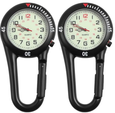 BESPORTBLE 2-Teilige Clip-On-Uhr Quarzuhr Karabineruhr Gürtel Fob Uhr Glow-In-The-Dark-Taschenuhr mit Fluoreszierendem Zifferblatt für Outdoor-Sportklettern