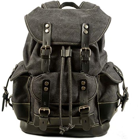 VZVABAG Canvas Echtleder Rucksack Backpack Reisen Wanderung Rucksäcke Schulrucksack Unisex mit Großen Kapazitäten