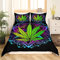 Cannabis Unkraut Blätter Trösterbezug Grün Marihuana Unkraut Blatt Bettwäsche Set Boho Exotisch Blau Lila Mandala Bettbezug Unkraut Blätter Tagesdecke Böhmische Marihuana Blätter Bettbezug, 200X200