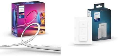 Philips Hue Play Gradient Lightstrip 55, Striscia Led Smart illuminazione sorround sincronizzata con colori TV & Telecomando Dimmer Switch, Controllo illuminazione Smart, Bianco, Versione 2021