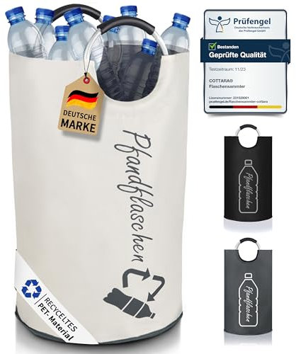 COTTARA® Original Pfandflaschen Sammelbehälter – Flaschensammler Leergut Behälter aus wasserabweisendem Material für Küche – Idealer Pfandbehälter zur Flaschenaufbewahrung – beige 70L