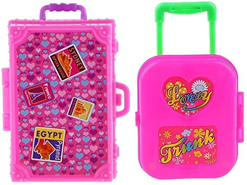 Fat-catz-copy-catz 2x Plastic Rolling Suitcase Travel Luggage Box for 11.5 Princess Dolls Pink Miniature Luggage