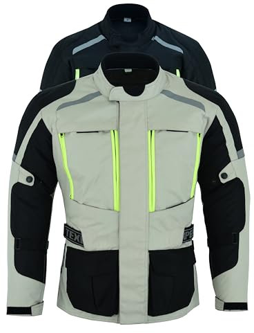 Texpeed Veste moto homme homologué avec armure protection - Hiver/été blouson motard imperméable étanche avec blindé CE (EN 1621-1) Blanc cassé/Gris - M
