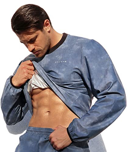 GALCHE Tuta da sauna per uomo perdita di peso Sauna Felpe Pantaloni Set 2 Pezzi Set Palestra Allenamento Tuta Tuta Boxe Vestiti, Blu, XXX-Large