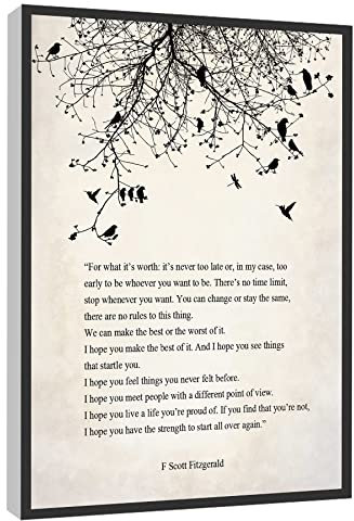 F Scott Fitzgerald Gedicht Wandkunst What It's Worth Zitat Poster inspirierender Kunstdruck auf Leinwand für Zuhause und Büro, gerahmt, fertig zum Aufhängen, 20,3 x 30,5 cm