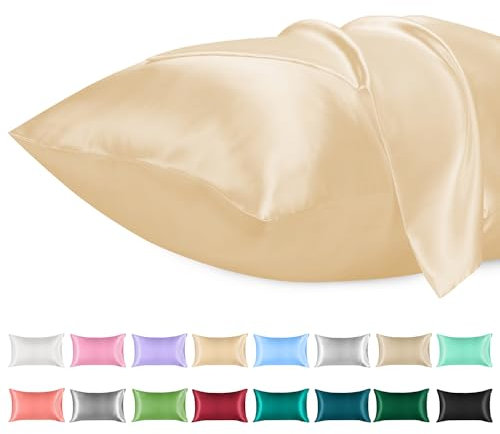 Lirex 2er Set Satin Kissenbezug 40x60cm, kissenbezüge, Weich wie Seiden Kissenbezug, kopfkissenbezug 40x60 cm Kissenhülle für Haar und Haut kommt,Oeko-TEX Zertifiziert, Champagne