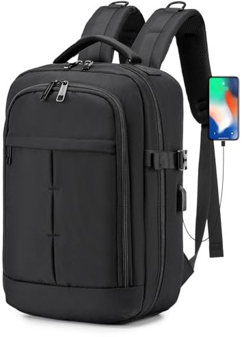 BAGZY Rucksack Handgepäck 40x20x25 Ryanair Reiserucksack Laptoptasche 15.6 Zoll Schule Kabinentasche Flug Genehmigt Daypack Reisetasche mit USB-Ladegerät für Büro/Hochschule (Schwarz)