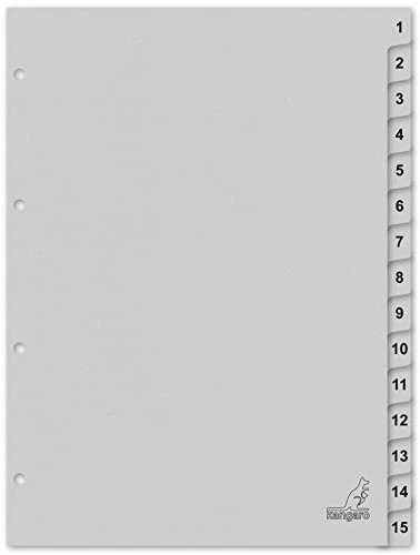 Kangaro Karton-Register DIN A4 Zahlen 1-15. 180 g/m² recycelter Grau FSC Karton - 15-teilig