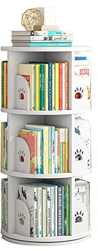 Mehrschichtiges Bücherregal Drehbares Bücherregal Bilderbuchregal for Kinder Bürolagerregal Zeitschriftenregal (Color : Weiß, S : 39x39x97cm)