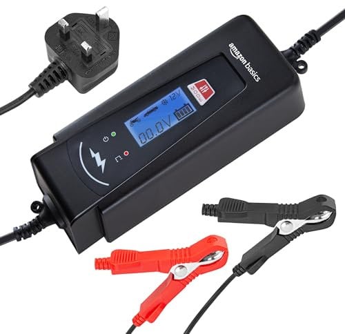 Amazon Basics Automatic Smart Battery Charger with Tester Function, UK Plug, Output: 2A/4A, 6V/12V DC, Black