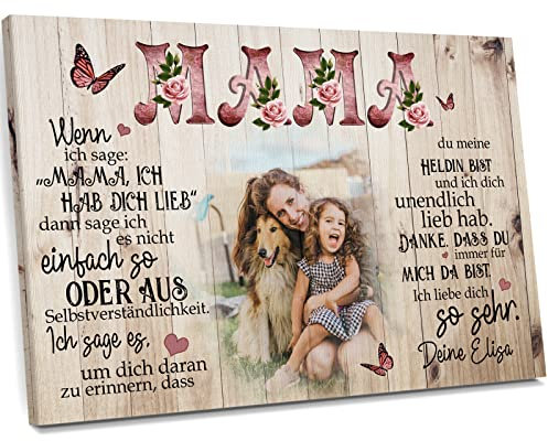Love Faith Leinwand Mama 30 x 20 cm - Personalisiertes Wandbild it Foto-Upload im Querformat - Geschenk für Mütter mit eigenem Foto zum Muttertag und Mamas Geburtstag