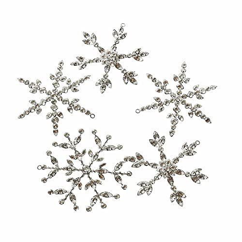 Loberon Schneeflocke 5er Set Colbie | Schneeflöckchen mit Glassteinchen | Christbaumschmuck | Weihnachtsdeko | Weihnachten | H/B/T ca. 16/14/1 cm, Silber