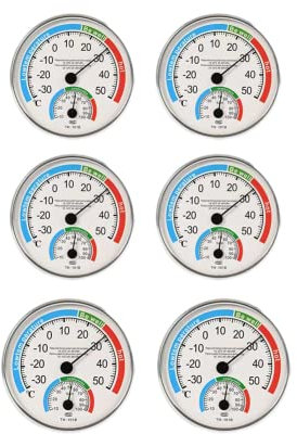 RANRAO Analoges Innen-Thermometer, Innen-Thermometer mit Luftfeuchtigkeit, Hygrometer für Innen- und Außenbereich, Klima-Kontrolle, Luftmonitor, 6 Stück