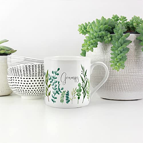 Purely Home Gramps Ferns & Greenery - Fine Bone China White Garden Coffee/Tea Present Gift for Grandad/Grandpa