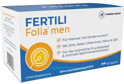 FERTILI Folia® men - 180 Kinderwunsch Mann Tabletten - 18 Mikronährstoffe darunter Zink für die Fruchtbarkeit, Selen für die Samenbildung + 480µg Folsäure Kinderwunsch Vitamine - 3 MONATSPACKUNG