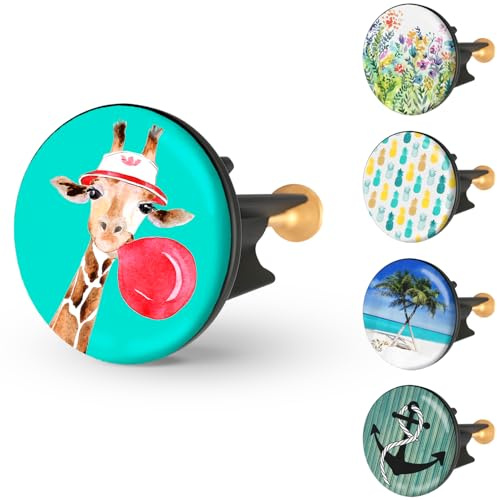 arteneur Waschbeckenstöpsel 40mm mit Motiv Giraffe | Excenterstopfen mit Edelstahl-Kopf, extra schwere Messingschraube für stabilen Halt, höhenverstellbar 65-85 mm, rostfrei