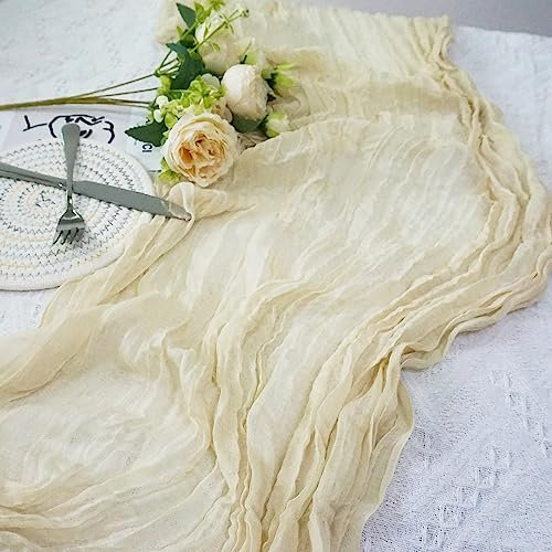 QeeFop 90 x 400 cm Tischläufer Musselin Stoff Tischdeko Hochzeit Boho Gaze Käsetuch Tischläufer für Hochzeit, Geburtstag, Tischdekoration (Blassgelb)