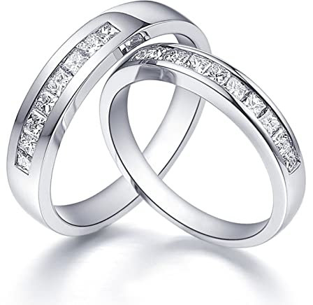 AMDXD Echtes Ringe Diamant 0.67ct, 2Pcs Solitärring 950 Platin Quadrat Design Eheringe Hochzeitsring Pärchen Ringe, Damen 56 & Herren 56