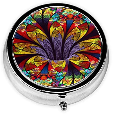 Pilulier rond à 3 compartiments en verre teinté - Motif floral - Boîte de rangement portable pour médicaments, vitamines, morue, huile de foie