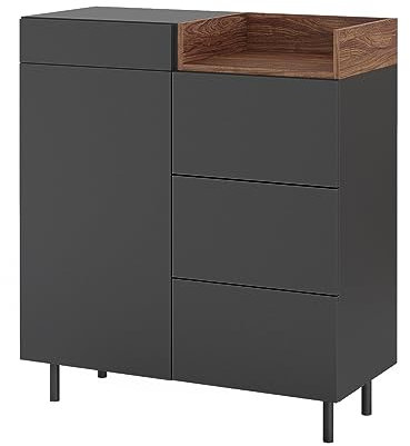 Vicco Kommode Anika, Kommodenschrank, Anthrazit/Nussbaum, 89 x 100 cm