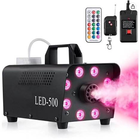 500W Nebelmaschine,16 Farbigen Rauchmaschine mit Kabelloser Fernbedienung & 8/18 LED Licht, 3000 CUFT,Fog Machine, Nebelmaschine für DJ Disco Party,Hochzeiten, Weihnachten,Bühnenauftritte (8 LED)