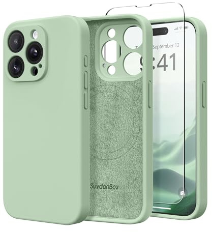 SuydanBox Magnetic for iPhone 15 Pro Max Case, Compatible with MagSafe, [Full Camera Protection][Screen Protector] Silicone Shockproof Protective Phone Case for iPhone 15 Pro Max 6.7, Light Cyan