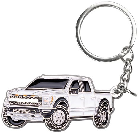 Rislobx Auto-Schlüsselanhänger für Ford Raptor, Metall-Schlüsselanhänger mit Schlüsselring, Weiss/opulenter Garten, FD