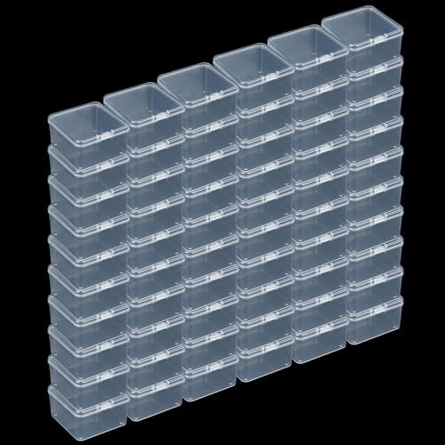 LJY 60 Pieces Square Mini Clear Plastic Storage Containers Box Case with Lids for Small Items and Other Craft Projects (Transparent, 65 x 65 x 35 mm)