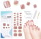 26Pcs Semi Cured Gel Toenail Polish Strips, Self-Adhesive Toe Nail Stickers with Glossy Gel Finishing, Salon Quality Full Nail Wraps Pedicure Stickers for Women Girls (Sparkle Bean Paste)