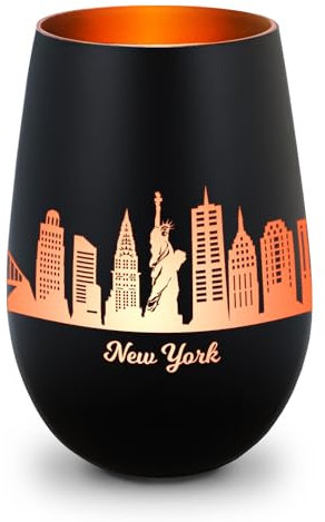 GRAVURZEILE Deko Windlicht aus Glas mit Gravur - Skyline New York - Hochwertige 360° Lasergravur - Dekoratives Geschenk als Andenken, Souvenir oder für Sammler zum Geburtstag - Farbe: Schwarz/Bronze