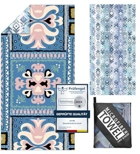Giyim Strandtuch XXL - 180 x 100 cm Mikrofaser Handtuch mit Tasche, Saugfähig und Schnell Trocknende Strandhandtuch, Weiches & Leichtes Beach Towel für Strand, Schwimmen (Boho)