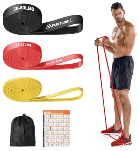 flintronic Bandas de Resistencia Elástica, 3 Gomas Elasticas Musculacion de Diferentes Resistencias con Bolsa de Transporte, Instrucciones de Entrenamiento, para Deporte, Pilates, Yoga