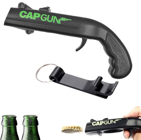 TAIXING Beer Bottle Opener Cap Gun Launcher Shooter with Keyring, Funny Black Cap Opener for Shooting Game, Home Bar Party Christmas, Beer Gifts for Men