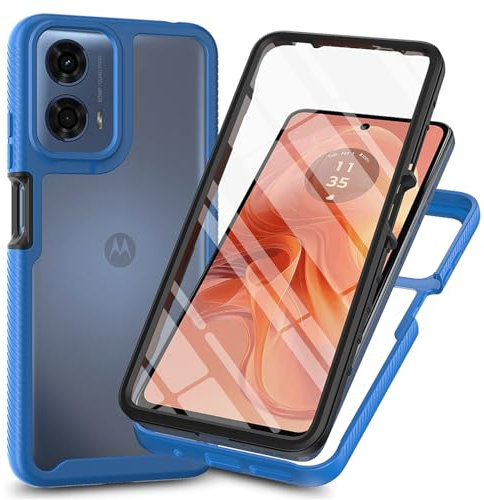RonRun Coque pour Motorola Moto E14/Moto G04/G04S/G24, 360° Transparente étui Antichoc Housse Integrale Transparent Silicone Bumper avec Protecteur d'Écran Intégré Case - Bleu