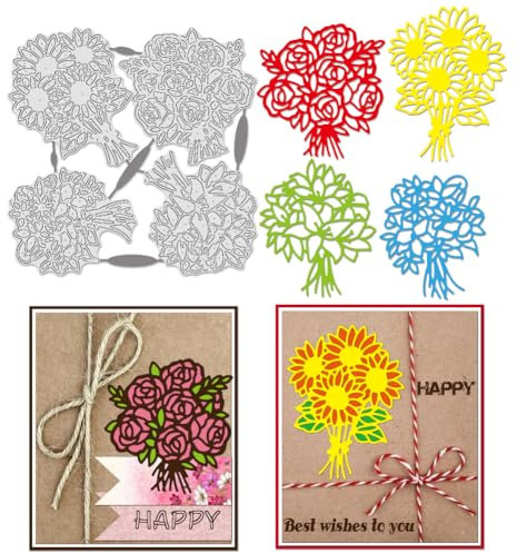 BENECREAT Blumenstrauß Stanzformen, Rosen Sonnenblumen Lilien Blumen Kohlenstoffstahl Prägewerkzeug stanzt Metallschablonen für DIY Scrapbooking, Grußkarte, dekorative Prägung
