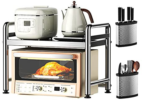 Soporte multifuncional de 3 niveles para microondas para almacenamiento de encimera de cocina, estante de condimentos, organizador de vajilla y soporte para palillos incluido