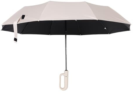 VALICLUD Parapluie à Trois Volets En Vinyle Parapluie Compact Pour à De Pluie Parapluie De Protection Uv Mini-parasol Parapluie Portable Parasols De Plage Acier Peint Beige