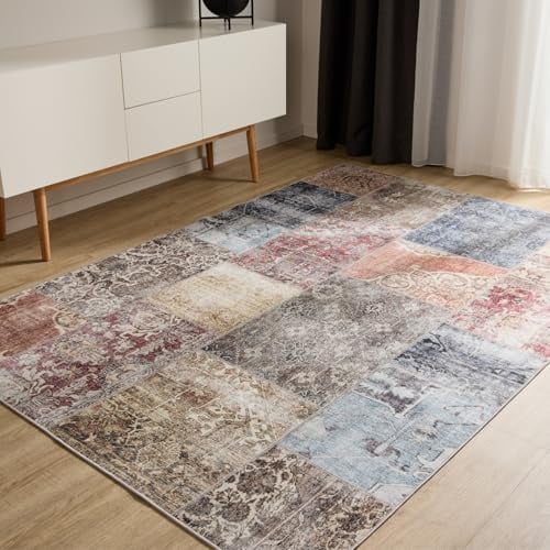 benuta Basic Waschbarer Teppich George - Multicolor 60x120 cm - Kunstfaser - Rechteckig & im Style: Vintage, Ethno-Style, Shabby Chic - Pflegeleicht für Wohnzimmer Schlafzimmer
