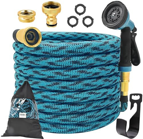 100FT Expandable Garden Hose Pipe, Kink-Free Garden Hose, 4-Layer Latex Flexible Hose Pipe, 10 Function Spray Nozzle, 3/4&1/2 Copper-Plated Alloy Connectors, Hosepipes for Garden, Houses and Cars