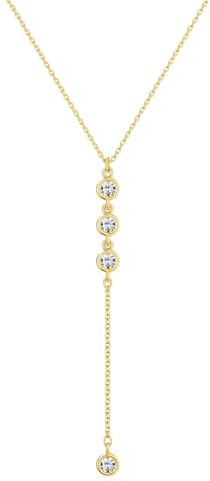 Auiremrti Kette Damen Gold Mit Zirkonia,Edelstahl 14K Vergoldete Y Halskette Damen,Verstellbare Länge Goldene Kette,Elegantes,Wasserdicht,Hypoallergen