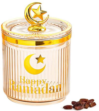 Ramadan Süßigkeitenglas mit Deckel, Ramadan Deko Vorratsgläser Süßigkeiten Behälter Box Kunststoffe Eid Mubarak Snacks Containerbox für Ramadan Dekoration Süßigkeiten Buffet Dekorative Gläser (A)